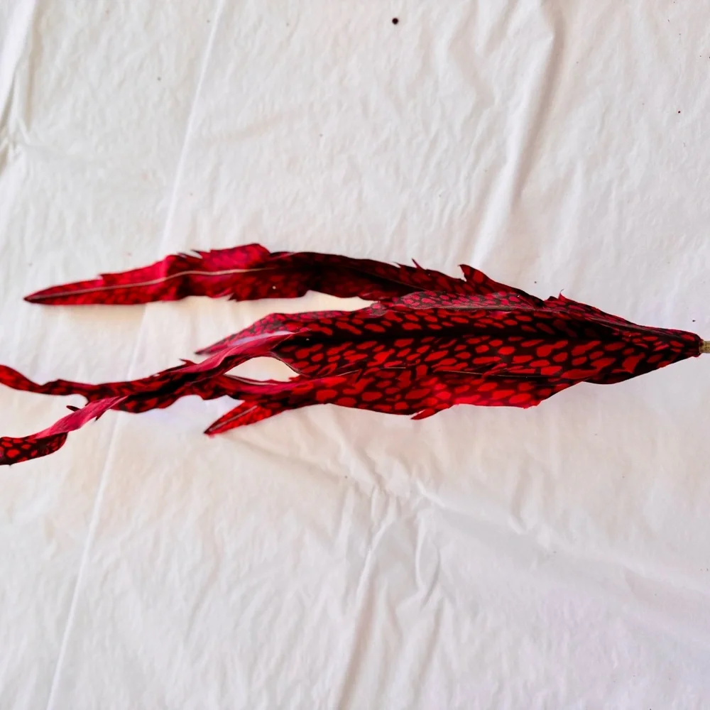 26” Faux Pheasant Feathers Red & Black Faux Floral Accent Feather Pick Stem